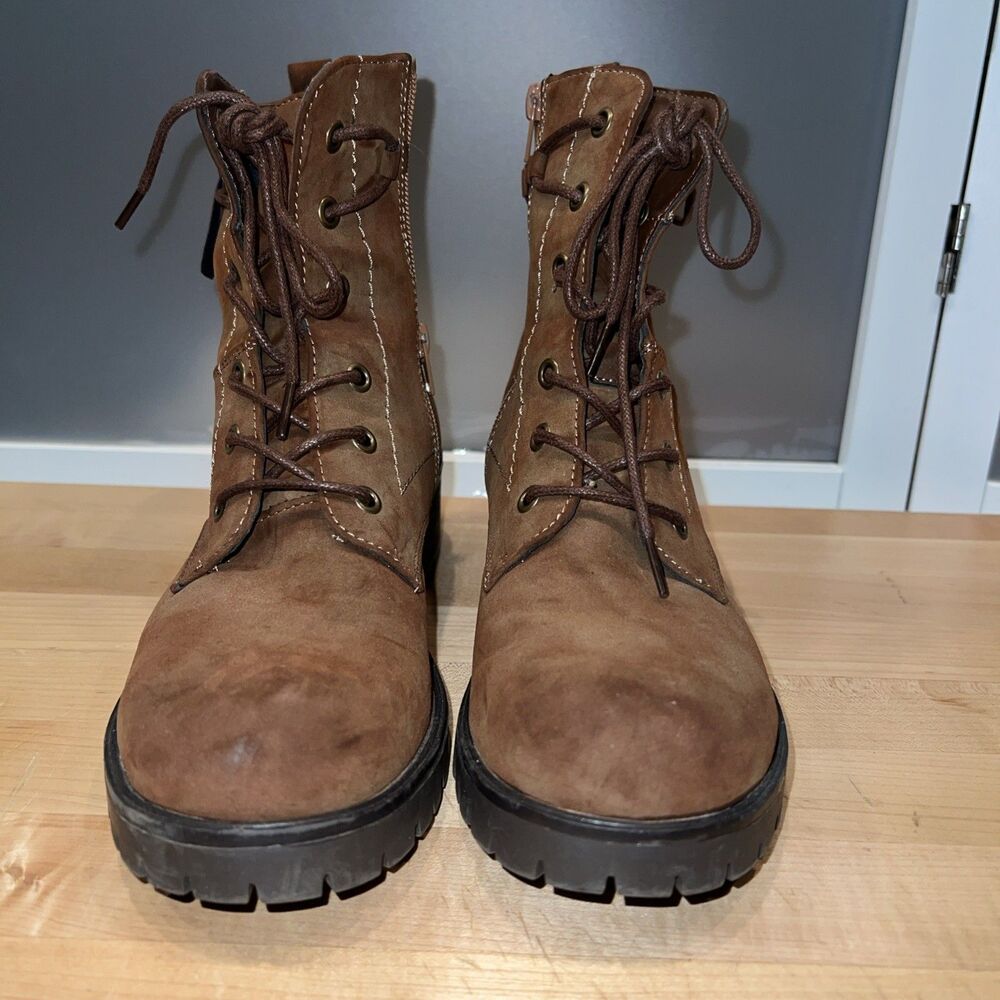Dunes Kobe Brown Combat Zip Up Brown Lug Boots Womens 8